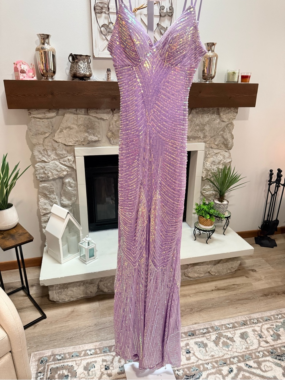B Darlin Lilac Sequin Prom Gown